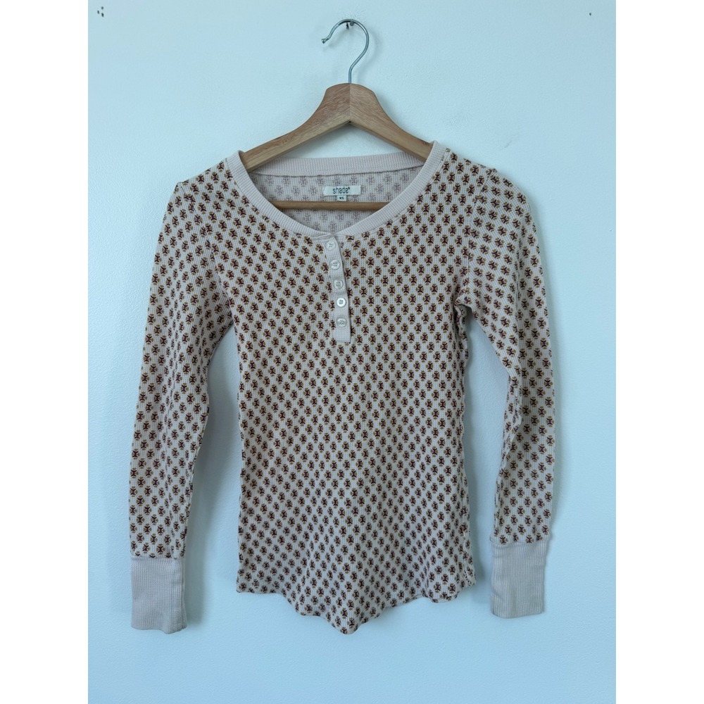 Shade Women's Printed Long Sleeve Henley Top – Quarter Button – XS
